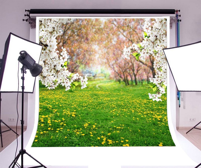 AOFOTO 7x7ft Spring Scenic Backdrop Sweet Flowers Photography Background Meadow Floral Blossoms Garden Florets Grassland Park Trees Kid Baby Girl Artistic Portrait Photo Studio Props Video Wallpaper - Image 3